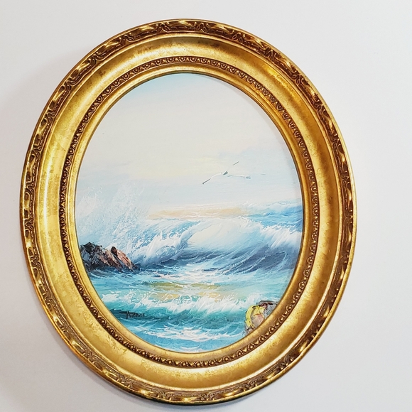 Original Oil Painting Seaside Scene Crashing Waves and Seagulls   Signed - Picture 1 of 4